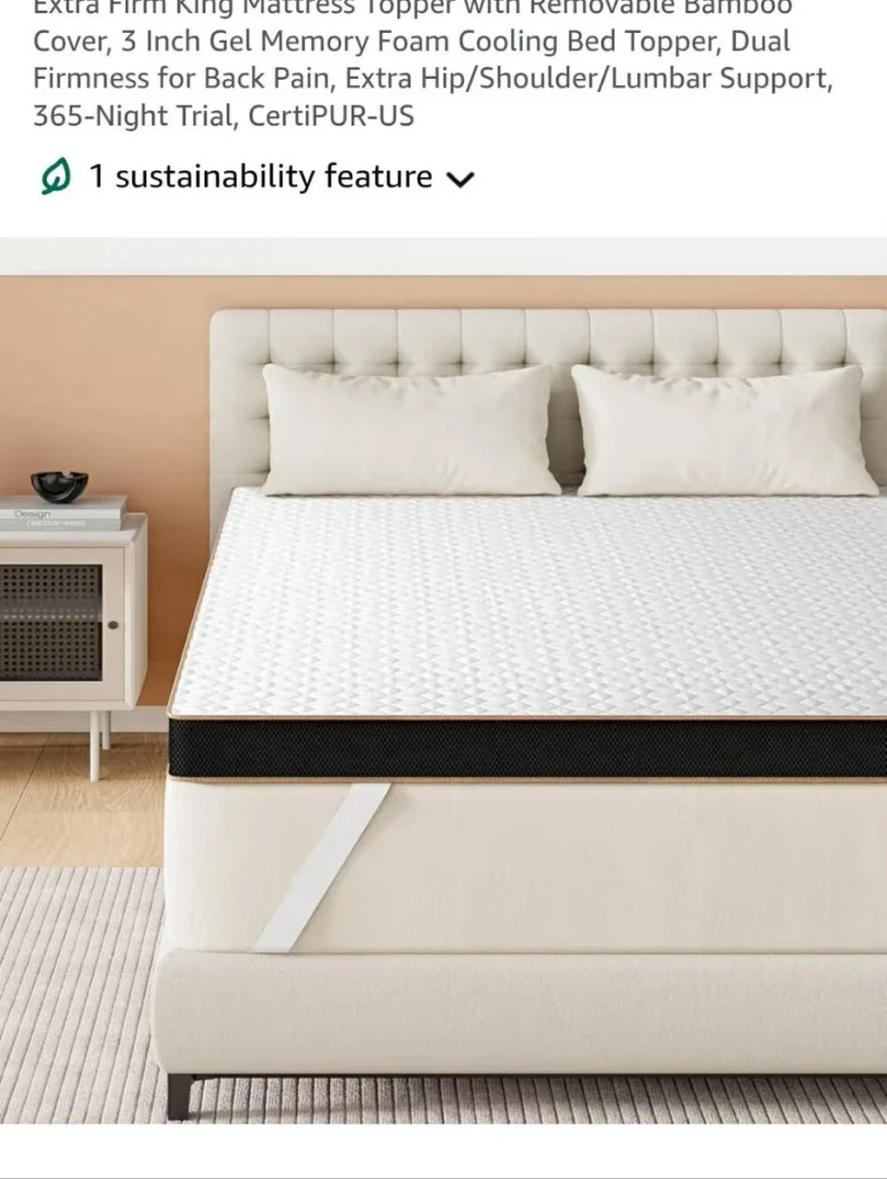 Amazon White Quilted Mattress Topper with Elastic Straps